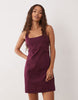 Petite square neck bodycon mini dress in plum