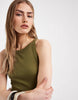 ribbed tank midi dress in khaki