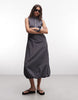 COLLUSION high neck tech midi dress in gray