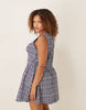 Curve waisted v-neck mini sundress with seaming details in navy gingham