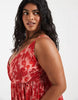 PIECES Curve wrap detail cami plisse maxi dress in pink and red floral print