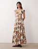 scoop neck short sleeve maxi dress with godets in multi floral print