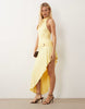 Murci high neck gathered waist gold hardware detail maxi dress in yellow