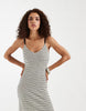 Vero Moda stretch crochet knit cami maxi dress in black and cream stripe