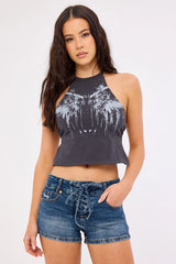 Neovision Misty Lace Up Denim Short Mid Blue Denim