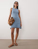 tape yarn dress with frill hem in blue