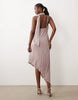 plissé scarf asymmetric midi dress in mink