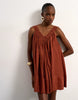 Topshop cotton deep v lace trapeze mini dress in rust