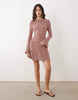 long angel sleeve mini dress in striped crochet look fabric