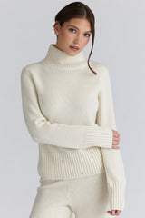 ivory merino wool roll neck sweater