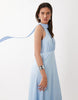 YAS high neck scarf detail satin drapey midi dress in soft blue