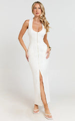 Maisy Midi Dress - Scoop Neck Racer Back Fitted Dress in White