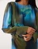 Daska chiffon drape detail blouson waist maxi dress in blurred blue and olive print
