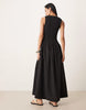 crinkle scoop neck midaxi sundress with shirred waist in black