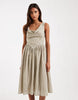 Daisy Street drop waist full skirt midi dress in white and green gingham