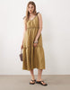 tie detailing tiered maxi dress with tipping in olive