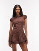 COLLUSION shirt dress with micro frill skirt in brown