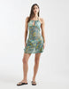 Aray halterneck sheer beach mini dress in turquoise paisley print