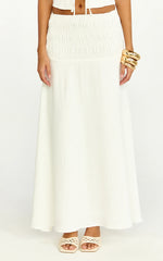 Bianca Midi Skirt - Shirred Yoke Circle Hem Skirt in White