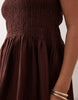 Curve crinkle square neck maxi sundress with shirred waist in chocolate