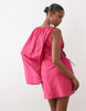 one-shoulder blouson mini dress with cut-out waist in magenta