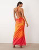 Wanderdoll Lola halterneck ruffle cut out detail maxi dress in pink ombre