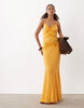 slip shift lace trim midi dress with godets in soft orange