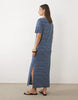 short sleeve T-shirt maxi dress in navy striped print