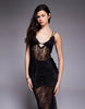 satin and lace mix sheer bodice cami maxi dress in black