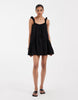 puff sleeve linen mix mini dress in black