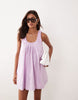 poplin scoop ruched neck mini sundress in washed lilac