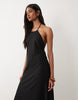 Miss Selfridge linen mix halter maxi dress in black