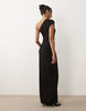 one shoulder ruched side maxi dress in black