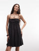COLLUSION smocked mini dress with tie detail in black