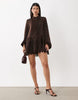 Bardot Antonia lace trim balloon sleeve button down mini dress in chocolate brown