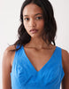 waisted v neck mini sundress with seaming details in cobalt blue