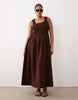 Curve crinkle scoop neck maxi sundress with shirred waist in black and brown gingham