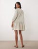 Esmée linen mix long sleeve tiered mini tie front beach dress in oat
