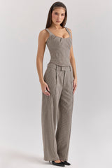 brown puppytooth wide leg high waist tailored trousers