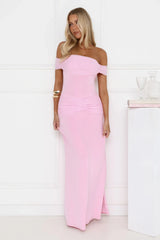 Lookbook Worthy Off Shoulder Maxi Dress Pink