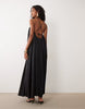 trapeze scoop neck full hem maxi dress with bead back detail in black