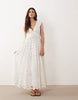 ARRANGE broderie drawstring detail trapeze maxi dress in white