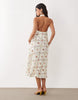 YAS halterneck backless satin maxi dress in white floral print