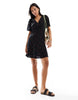 Vero Moda button up mini skater dress with cherry print in black