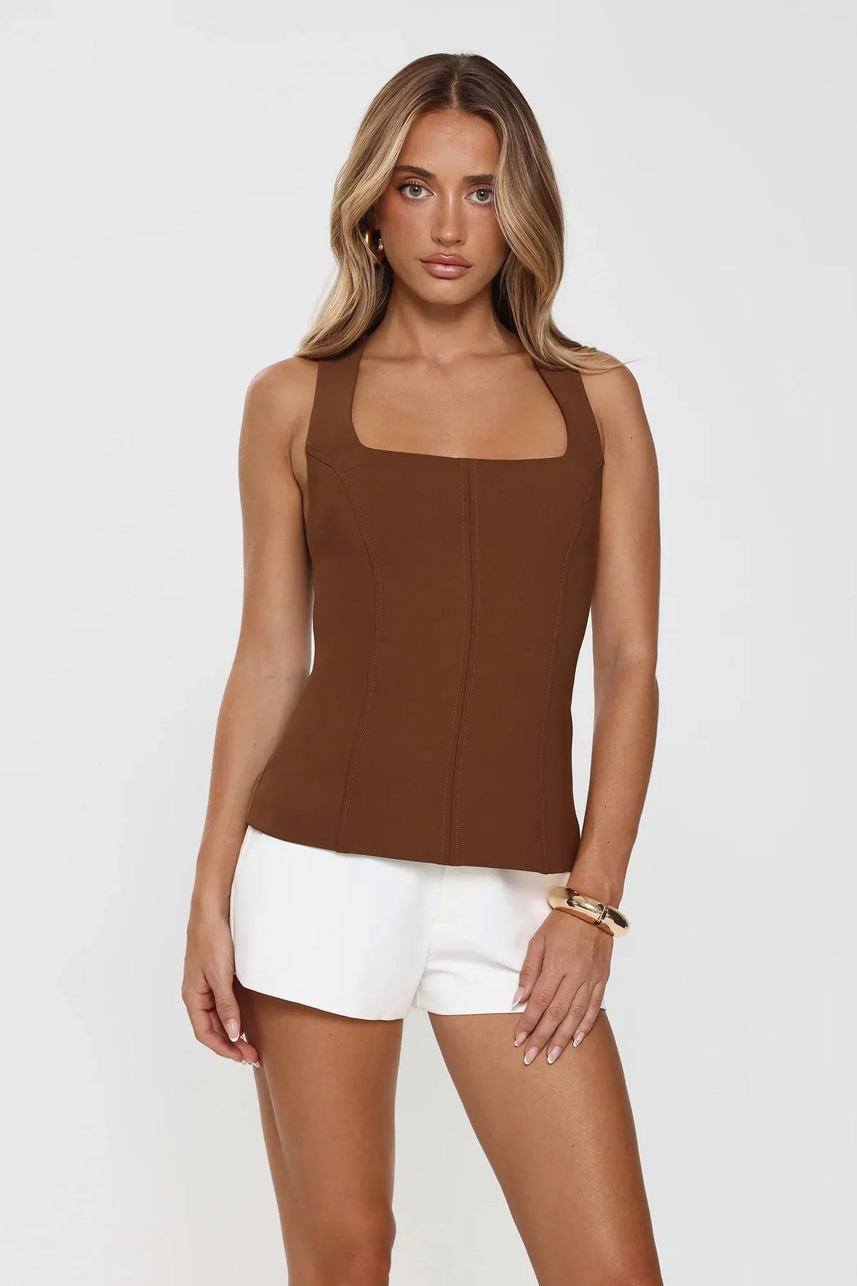 Minimalist Vibe Tailored Top Brown