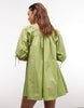scoop neck poplin mini dress with tie sleeves in green