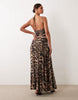 mesh maxi dress with seam detailing in animal print