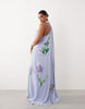 ARRANGE Curve botanical floral embroidered one shoulder maxi dress in dusky blue