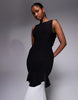 Kaiia exclusive slinky high neck ruffle detailing chiffon hem open back maxi dress in black