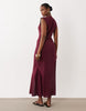 square neck button down midi sundress in burgundy